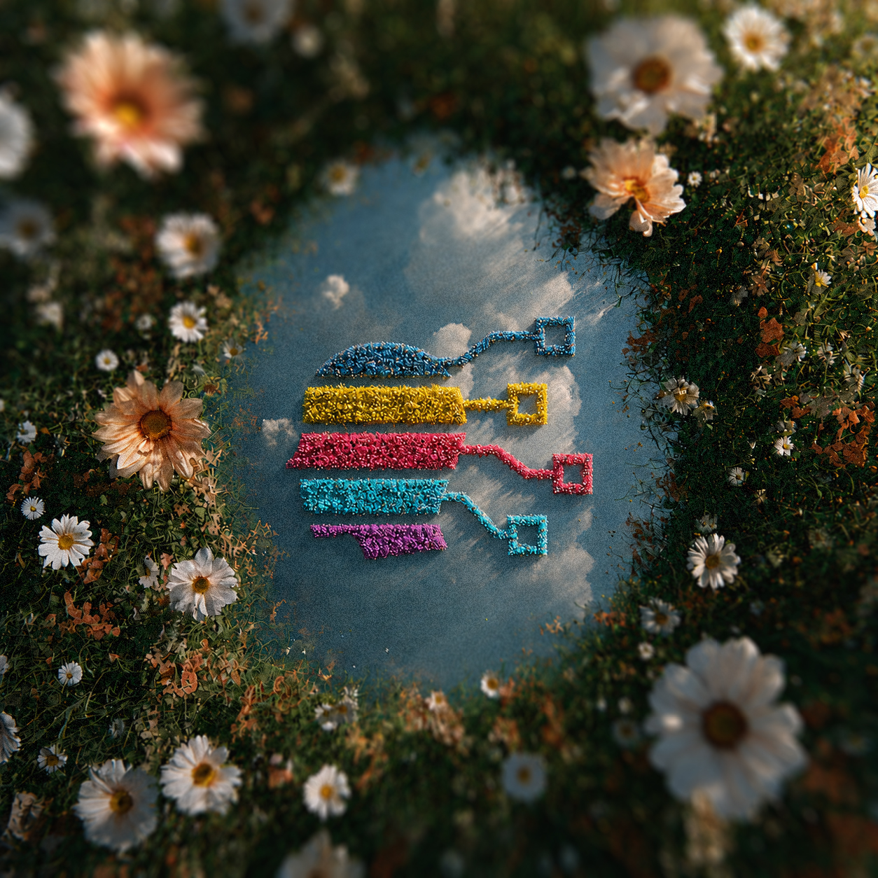 The Influence Agency mark set in a garden of flowers